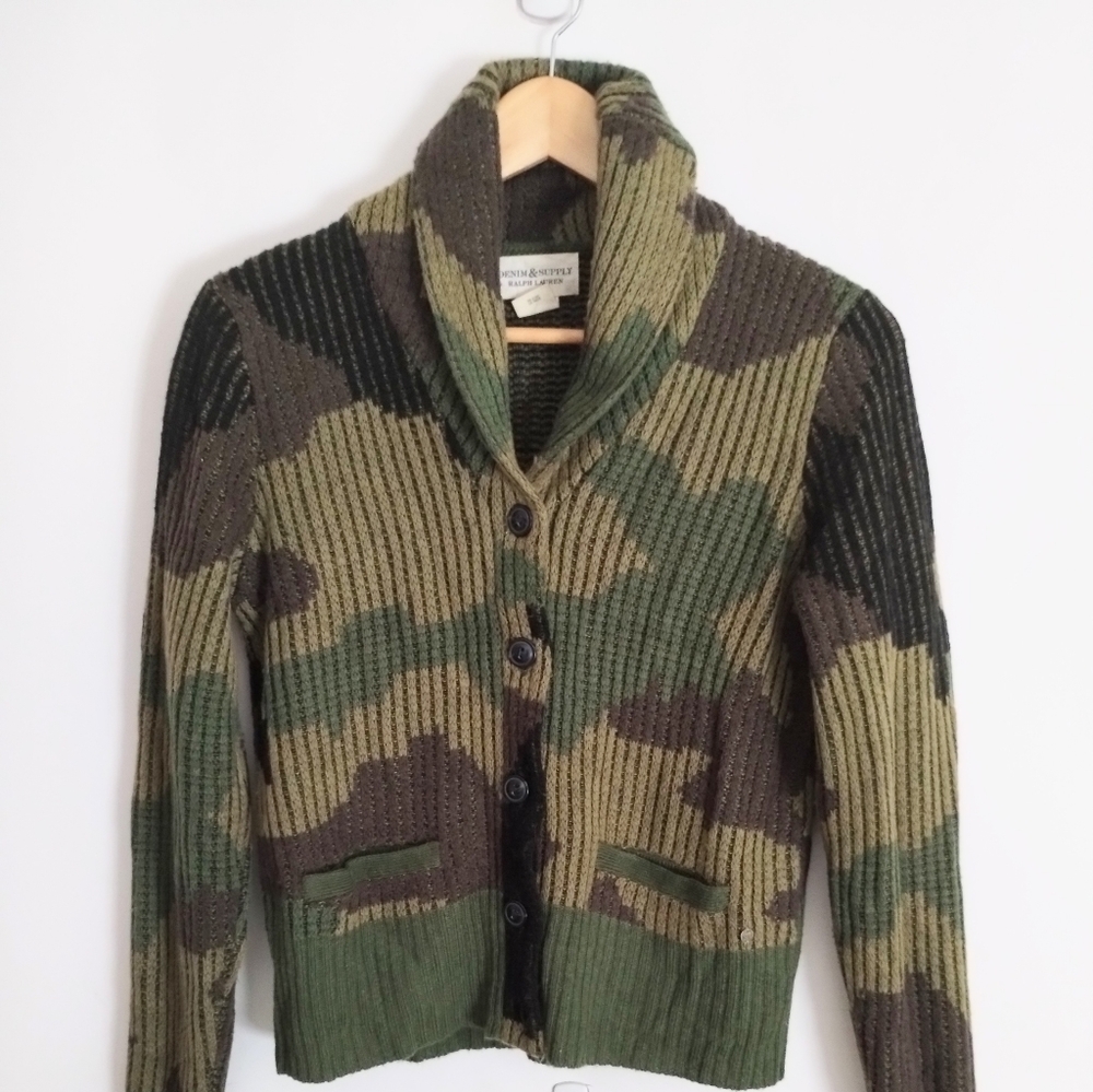 Ralph Lauren Camouflage Knit Shawl Cardigan Size Small